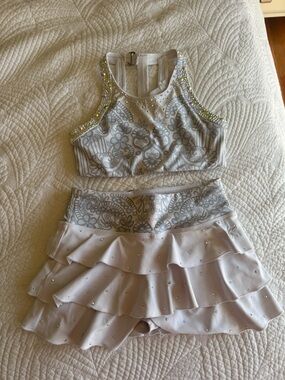 Girls White & Silver Ruffled Dance Matching Set